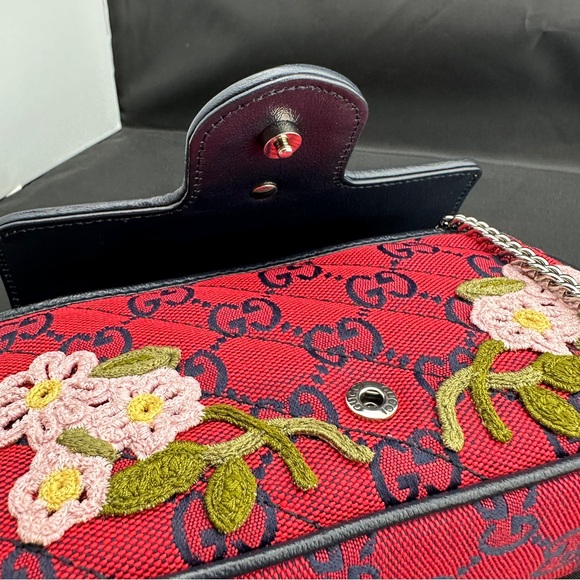 Gucci Monogram Multicolor Super Mini GG Marmont in Red wFloral Embroidery NEW! - Picture 12 of 14